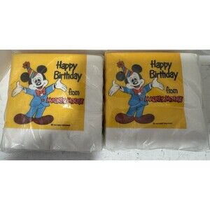 Lot of 2 vintage sealed packages Disney Mickey Mouse Happy Birthday napkins